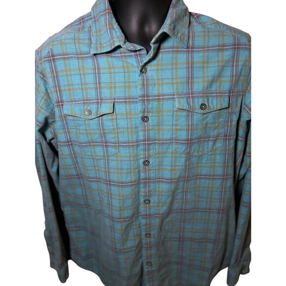 Carbon 2 Cobalt Corduroy Shirt Men’s‎ Medium Plaid Button Up 100% Cotton - Picture 2 of 9